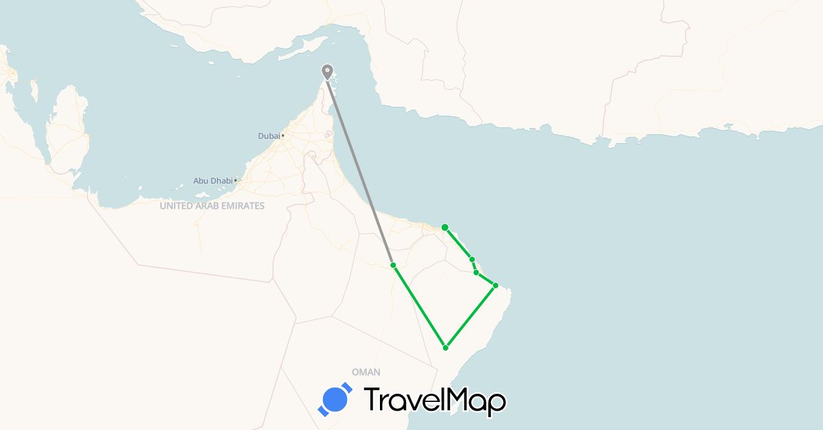 TravelMap itinerary: bus, plane in Oman (Asia)